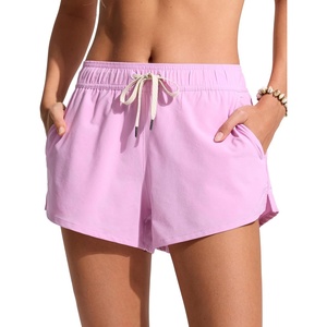image:imageCRZ YOGA Mid Waisted Side Slit Beach Shorts for Women 3  Dolphin Swim Board Bathing Trunks Bottoms with LinerVita Pink