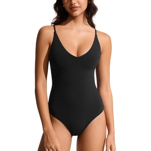 image:imageCRZ YOGA Nexfeel Double Lined V Neck One Piece Swimsuit for Women  Tummy Control Slimming Modest Bathing Suit Non PaddedBlack