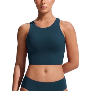 image:imageCRZ YOGA Racerback Bikini Tops for Women  Padded High Neck Modest Swim Sports Bathing BraInsignia Blue
