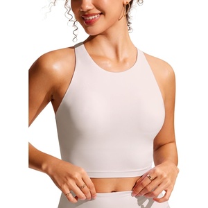 image:imageCRZ YOGA Racerback Bikini Tops for Women  Padded High Neck Modest Swim Sports Bathing BraMilky White Bone
