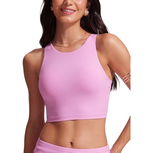 image:imageCRZ YOGA Racerback Bikini Tops for Women  Padded High Neck Modest Swim Sports Bathing BraVita Pink