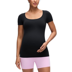 image:imageCRZ YOGA Softembrace Maternity U Neck Short Sleeve Shirts  Casual Pregnancy Tops Soft Work Going Out Basic TShirt for WomenBlack