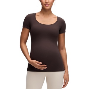 image:imageCRZ YOGA Softembrace Maternity U Neck Short Sleeve Shirts  Casual Pregnancy Tops Soft Work Going Out Basic TShirt for WomenHot Fudge Brown