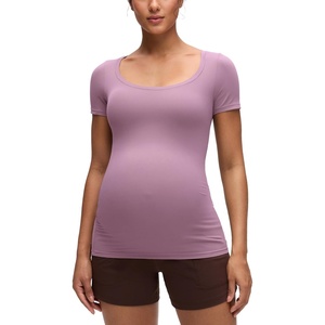 image:imageCRZ YOGA Softembrace Maternity U Neck Short Sleeve Shirts  Casual Pregnancy Tops Soft Work Going Out Basic TShirt for WomenLight Lavender
