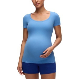 image:imageCRZ YOGA Softembrace Maternity U Neck Short Sleeve Shirts  Casual Pregnancy Tops Soft Work Going Out Basic TShirt for WomenParty Blue