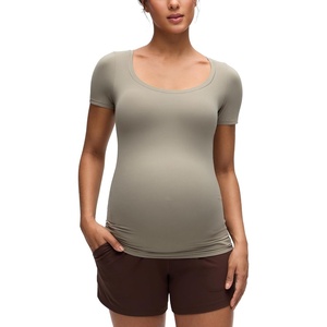 image:imageCRZ YOGA Softembrace Maternity U Neck Short Sleeve Shirts  Casual Pregnancy Tops Soft Work Going Out Basic TShirt for WomenWarm Ash Grey