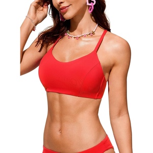 image:imageCRZ YOGA Tie Back Bikini Tops for Women  Padded Lace Up V Neck Swim Bathing Suit BraDark Red