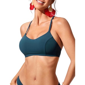 image:imageCRZ YOGA Tie Back Bikini Tops for Women  Padded Lace Up V Neck Swim Bathing Suit BraInsignia Blue
