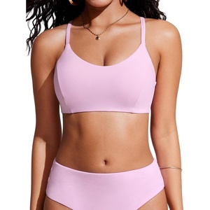 image:imageCRZ YOGA Tie Back Bikini Tops for Women  Padded Lace Up V Neck Swim Bathing Suit BraPink Peony