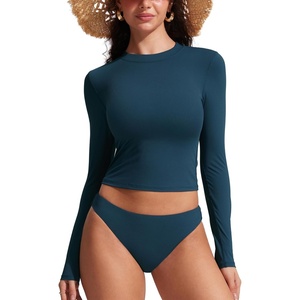 image:imageCRZ YOGA UPF 50 Cropped Rash Guard Shirts for Women  Long Sleeve UV Sun Protection Swim Rashguard TopsInsignia Blue