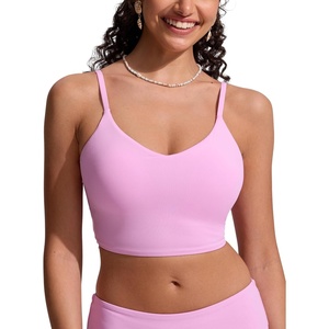 image:imageCRZ YOGA V Shaped Longline Bikini Tops for Women  Padded Cropped Adjustable Spaghetti Straps Swimsuit Athletic Bathing SuitVita Pink