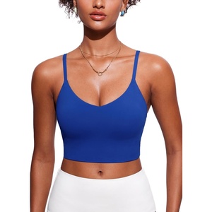 image:imageCRZ YOGA V Shaped Longline Bikini Tops for Women  Padded Cropped Adjustable Spaghetti Straps Swimsuit Athletic Bathing SuitWaves Blue