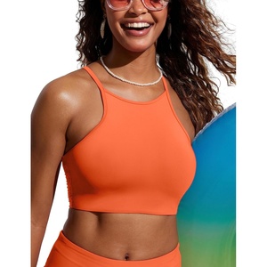 image:imageCRZ YOGA Womens Bikini Tops High Neck Swimsuit Racerback Padded Bathing Suit Sexy SwimwearCoral