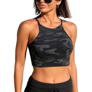 image:imageCRZ YOGA Womens Bikini Tops High Neck Swimsuit Racerback Padded Bathing Suit Sexy SwimwearJungle Camouflage Gray