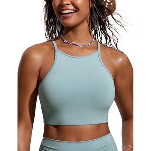 image:imageCRZ YOGA Womens Bikini Tops High Neck Swimsuit Racerback Padded Bathing Suit Sexy SwimwearLight Grayish Blue