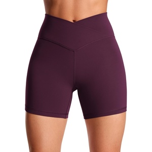 image:imageCRZ YOGA Butterluxe Crossover Biker Shorts 5  Criss Cross High Waisted Workout Yoga Buttery Soft WomensDeep Purple