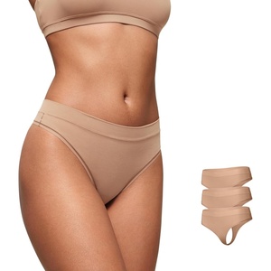 image:imageCRZ YOGA Softhold High Rise Thongs for Women  Sexy Tagless Comfortable Panties Smooth Breathable Ladies Underwear 3 PackWarm Beige 3pack