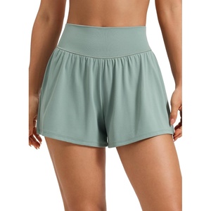 image:imageCRZ YOGA Softretch 2 in 1 Flowy Shorts for Women  High Waisted Causal Yoga Lounge Workout with PocketsCrater Green