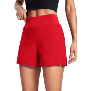image:imageCRZ YOGA Womens Lightweight Mid Rise Hiking Shorts 4  Stretch for Athletic Summer Travel Outdoor Golf with Zip PocketsRed Chili