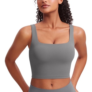 image:imageCRZ YOGA Butterluxe Square Neck Crop Tank Tops for Women  Workout Longline Sports Bras Padded Yoga CamisoleAsh Grey