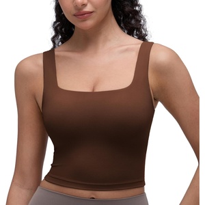 image:imageCRZ YOGA Butterluxe Square Neck Crop Tank Tops for Women  Workout Longline Sports Bras Padded Yoga CamisoleLava Brown