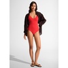 image:imageCRZ YOGA Nexfeel Double Lined V Neck One Piece Swimsuit for Women  Tummy Control Slimming Modest Bathing Suit Non PaddedDeep Red