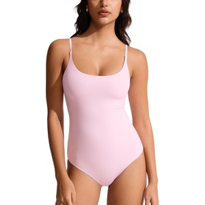 image:imageCRZ YOGA Nexfeel Scoop Neck One Piece Swimsuit for Women  Double Lined Non Padded Tummy Control U Back Modest Swim Bathing SuitPink Peony