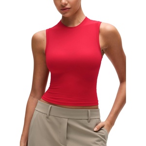 image:imageCRZ YOGA Softembrace Crop High Neck Tank Tops for Women  Soft Going Out Casual Crewneck Basic Tight Summer Sleeveless ShirtsAurora Red