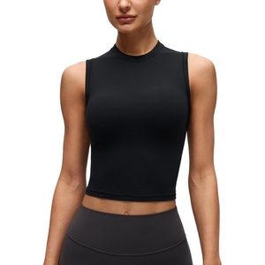 image:imageCRZ YOGA Softembrace Crop High Neck Tank Tops for Women  Soft Going Out Casual Crewneck Basic Tight Summer Sleeveless ShirtsBlack