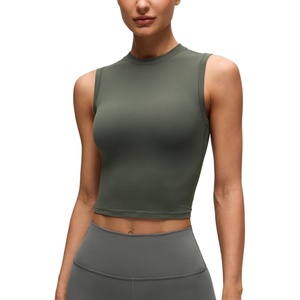 image:imageCRZ YOGA Softembrace Crop High Neck Tank Tops for Women  Soft Going Out Casual Crewneck Basic Tight Summer Sleeveless ShirtsLight Army Green