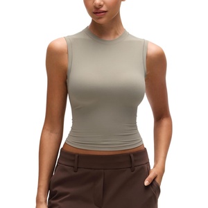 image:imageCRZ YOGA Softembrace Crop High Neck Tank Tops for Women  Soft Going Out Casual Crewneck Basic Tight Summer Sleeveless ShirtsWarm Ash Grey