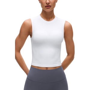 image:imageCRZ YOGA Softembrace Crop High Neck Tank Tops for Women  Soft Going Out Casual Crewneck Basic Tight Summer Sleeveless ShirtsWhite