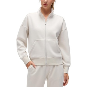 image:imageCRZ YOGA SoftAura Full Zip Sweatshirt for Women  Workout Casual Zipper Funnel Neck Sweat Shirts Jackets with PocketsMilky White Bone