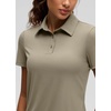 image:imageCRZ YOGA Short Sleeve Golf Polo Shirts UPF 50  Tennis Soft and Sun Protection Slim Fit Hip Length Button Placket Side Slit Tops for WomenWarm Ash Grey