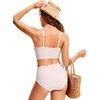 image:imageCRZ YOGA V Shaped Longline Bikini Tops  Builtin Pads AD Cup Cropped Adjustable Spaghetti Straps Swim Bathing Suit for WomenMilky White Bone