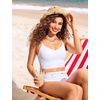 image:imageCRZ YOGA V Shaped Longline Bikini Tops  Builtin Pads AD Cup Cropped Adjustable Spaghetti Straps Swim Bathing Suit for WomenWhite