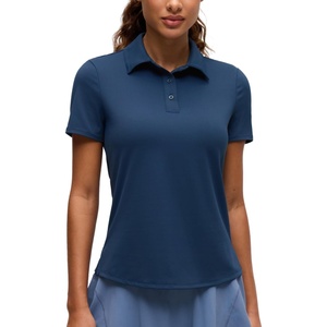 image:imageCRZ YOGA Short Sleeve Golf Polo Shirts UPF 50  Tennis Soft and Sun Protection Slim Fit Hip Length Button Placket Side Slit Tops for WomenClub Blue