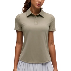 image:imageCRZ YOGA Short Sleeve Golf Polo Shirts UPF 50  Tennis Soft and Sun Protection Slim Fit Hip Length Button Placket Side Slit Tops for WomenWarm Ash Grey