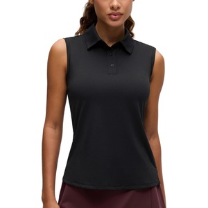 image:imageCRZ YOGA Sleeveless Golf Polo Shirts UPF 50  Tennis Soft and Sun Protection Slim Fit Hip Length Button Placket Side Slit Tank Tops for WomenBlack