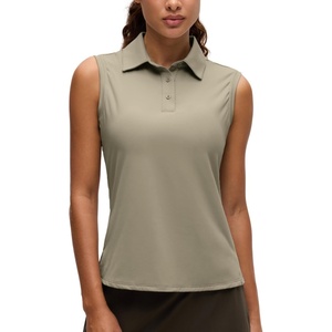 image:imageCRZ YOGA Sleeveless Golf Polo Shirts UPF 50  Tennis Soft and Sun Protection Slim Fit Hip Length Button Placket Side Slit Tank Tops for WomenWarm Ash Grey