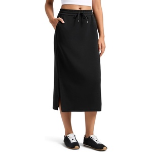 image:imageCRZ YOGA SoftAura High Waisted Midi Pencil Skirts  PeachFuzz Texture Casual Side Slit Drawstring Pockets Skort for WomenBlack