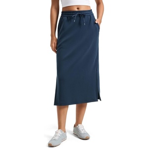 image:imageCRZ YOGA SoftAura High Waisted Midi Pencil Skirts  PeachFuzz Texture Casual Side Slit Drawstring Pockets Skort for WomenInk Blue