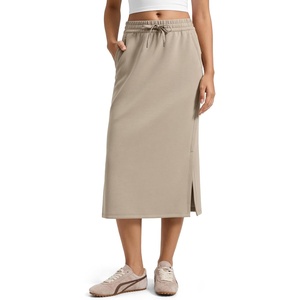 image:imageCRZ YOGA SoftAura High Waisted Midi Pencil Skirts  PeachFuzz Texture Casual Side Slit Drawstring Pockets Skort for WomenOak