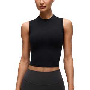 image:imageCRZ YOGA Softembrace High Neck Crop Tank Top  Workout Ultra Soft Tight Fit Wide Straps Sleeveless Shirts for WomenBlack