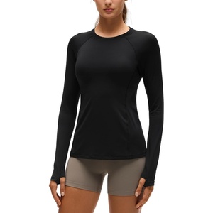 image:imageCRZ YOGA UPF 50 Long Sleeve Sun Shirt  Hiking Light and Sun Protection Classic Fit Hip Length Thumbholes Crewneck Tops for WomenBlack