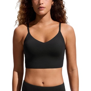 image:imageCRZ YOGA V Shaped Longline Bikini Tops  Builtin Pads AD Cup Cropped Adjustable Spaghetti Straps Swim Bathing Suit for WomenBlack