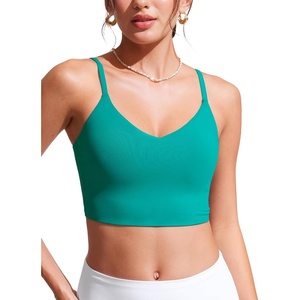 image:imageCRZ YOGA V Shaped Longline Bikini Tops  Builtin Pads AD Cup Cropped Adjustable Spaghetti Straps Swim Bathing Suit for WomenBlarney Green