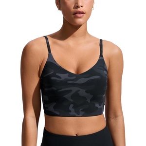 image:imageCRZ YOGA V Shaped Longline Bikini Tops  Builtin Pads AD Cup Cropped Adjustable Spaghetti Straps Swim Bathing Suit for WomenCamouflage Gray