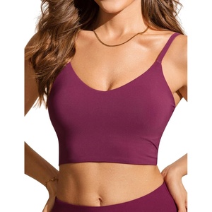 image:imageCRZ YOGA V Shaped Longline Bikini Tops  Builtin Pads AD Cup Cropped Adjustable Spaghetti Straps Swim Bathing Suit for WomenFuchsia