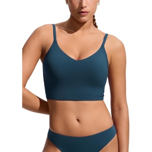 image:imageCRZ YOGA V Shaped Longline Bikini Tops  Builtin Pads AD Cup Cropped Adjustable Spaghetti Straps Swim Bathing Suit for WomenInsignia Blue
